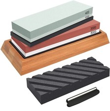 Whetstone Sharpening Stone Set Knife Sharpener 400/1000 3000/8000 Grit w/ Holder picture