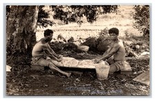 HAWAII RPPC ~ Native Hawaiins pounding POI  1908c picture