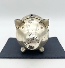 Vintage 60s Napier Silver Plated Piggy Bank Figural Pig Coin Bank w/ Patina picture