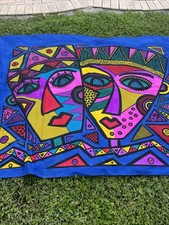 Vtg African Sky Wall Art  Hand Printed & Painted Afrocentric Pop Art Tapestry picture