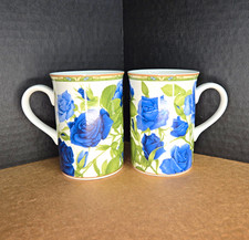 Royal Bone China Blue Roses Mugs Set of 2 Collectors Series Thailand Coffee Cup picture
