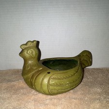 Green Glazed Ceramic Chicken Hen Planter Pot picture
