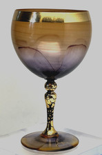 Wine Goblet Hand Painted Amber & Purple, 24K Gold Trim, VINTAGE, Mint Cond. picture