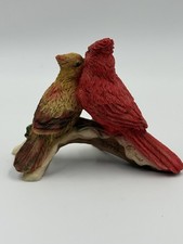 Cardinal Pair Figurine Male Female Birds on Branch Holly Berries Resin picture
