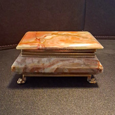 VTG. ONYX MABLE STONE JEWELRY TRINKET BOX 4.75