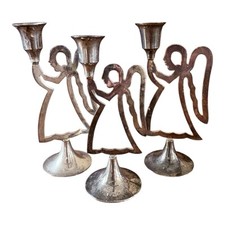 3 VTG International Silver Co Silver Plate Angel Candlestick Holders Christmas picture