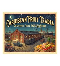 Caribbean Fruit Trades Galveston 1950s Retro Style Fruit Crate Label 10.5