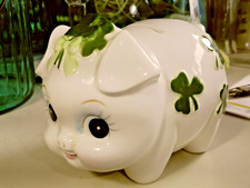 Lefton Shamrock Ceramic Kitsch Mini Piggy Bank 2.5