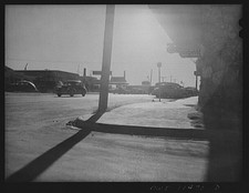 Photo:Snowy Street Scene Cars 1940s Downtown Roadside Sidewalk picture