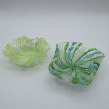Murano Zanfirico Latticino Ribbon Glass, Handkerchief Dishes/Ashtray,  2 Pc Lot picture