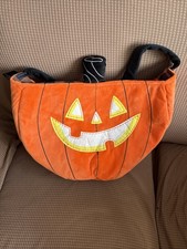 Orange Hyde&Eek fabric jumbo Pumpkin Candy Basket Halloween Jack-O-Lantern Face picture