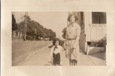 Pretty Classy Woman Walking Child Candid Street Snapshot 1930s Vintage Photo picture
