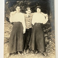 Antique RPPC Real Photograph Postcard Young Women Man Arms Over Shoulders picture