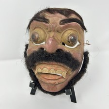 Vintage Sri Lankan Kolam Theater Mask Hand Carved Wood Hair Folk Art c1950s picture