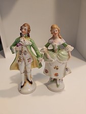 French-Colonial Hand-Painted Transferware Man Woman Figurines picture