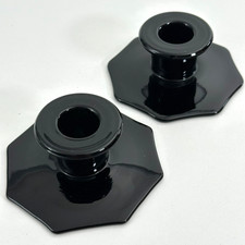 Vintage Depression Black Amethyst Glass Candle Holders Hexagon Base picture