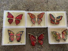 Enameled Metal Iridescent BUTTERFLY PINS BROOCH BROOCHES Set of 6, all different picture