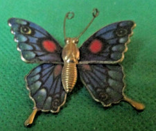 Vintage blue enamel BUTTERFLY goldtone Brooch Pin 1.5
