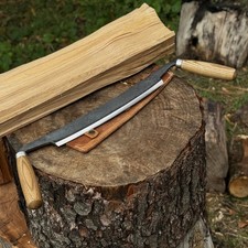 Straight Drawknife for Woodworking - Carbon 52100 Steel, Ash Handle, Sheath picture