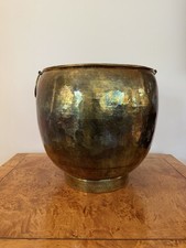 Vintage Hammered Brass Copper Large Round Planter Pot with Handles picture