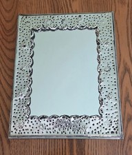 Handcrafted In Mexico Tin Punched Mirror Featuring Folk Art Floral Design picture