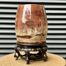 5lb  Scenic Stone Hollow Vase Brush Pot Crystal Art Living Room Display Stand picture