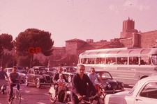 #XX150- b Old 35mm Slide Photo- Rome Italy Street Scene- Bus- Bicycle- 1958 picture