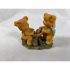 Vintage Teddy Bear Seesaw Figurine Resin Miniature Bears Playing with Roses picture