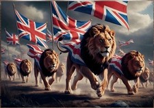 HUGE.   7.5ft / 6ft Union Jack & Lions banner,  picture
