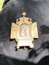 Antique German Brass And Porcelain Religious Tryptic picture