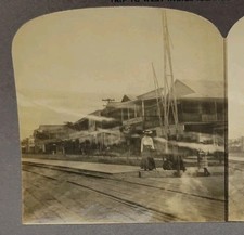Private Stereoview Photo 1911 Colon Island Panama Railroad Xing Wharf Dock #55 picture