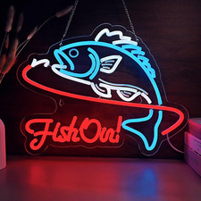 Fish On Neon Sign Go Fishing LED Signs for Wall Deco Fishing Gear Shop Neon Ligh picture