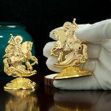 Orthodox Saint George Alabaster Statue Horse Slaying Dragon Religious Art picture