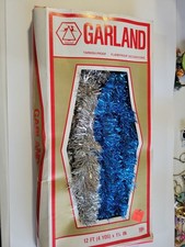 National Tinsel Silver/ Blue Christmas Tree Garland  VTG  12 ft Box USA picture