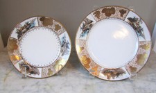 Nippon Hand Painted Salad & Bread Plate, Set Scenic Design Gold Beaded, No Chips picture