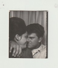 VINTAGE PHOTO BOOTH - SWEET YOUNG COUPLE, BIG HAIR ON BOTH picture