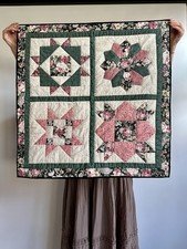 Vintage Handmade Patchwork Quilt Wall Hanging Table Topper Floral Star 30x30 Art picture
