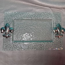 Thirstystone Hammered Bubbled Glass Serving Tray With  Flour-de-lis Accents picture