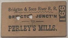 1898 Bridgton & Saco River RR Ticket Maine Narrow Gauge Parley’s Mills B&SR picture