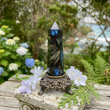 Natural Rare Arfvedsonite Tower Crystal Point Hexagon Wand Obelisk Decor 3-3.5