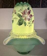 Fenton Light Sea Foam Green Floral Painted Three-Piece Fairy Lamp Signed picture