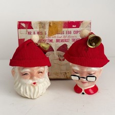 Vintage Pair Of Santa Mrs. Claus Egg Cups In Original Box Kreiss? MCM Kitsch picture