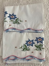 Two vintage unused pillow cases  hand Embroidered picture
