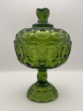VTG LE Smith Green Moon and Star Large Covered Compote Candy Dish Lid 8” X 6.5” picture