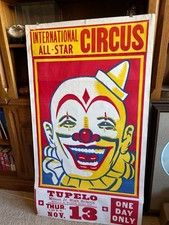 Vintage Original 1960s International All Star Circus Event Poster w Clown 50x28