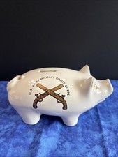 Vintage US Army MP Military Police Corps White Ceramic Piggy Bank Gold Accent picture
