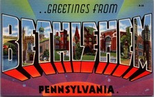 Greetings From Bethlehem PA Large Letter Linen Vintage Postcard B-19 picture