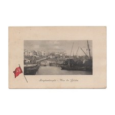 1912 Postcard Constantinople Galata Harbor Ottoman Flag French Handwritten picture