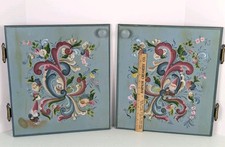 Vtg Signed Norwegian Rosemaling Wooden Cabinet Doors Hand Painted Folk Art  picture