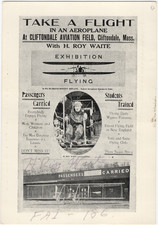 Early Bird Aviator H. Roy Waite Signed 1912 Cliftondale MA Exhibition Flyer picture